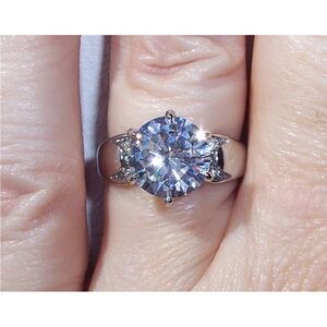 Solitaire With Accents Cubic Zirconia Ring Stainless Steel Women's-Sz 8